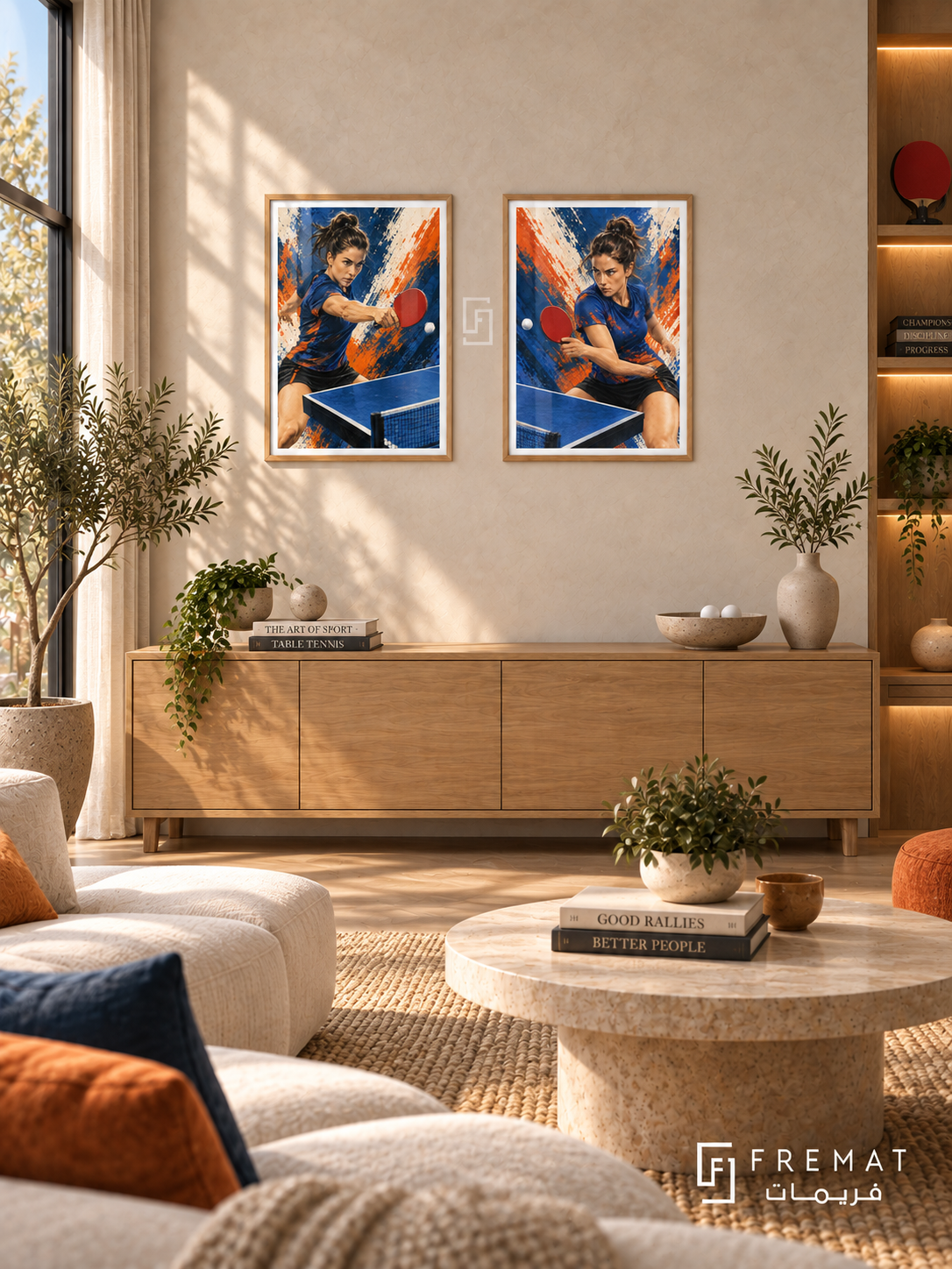Table Tennis — set of two sport artworks in Wooden Texture frames.