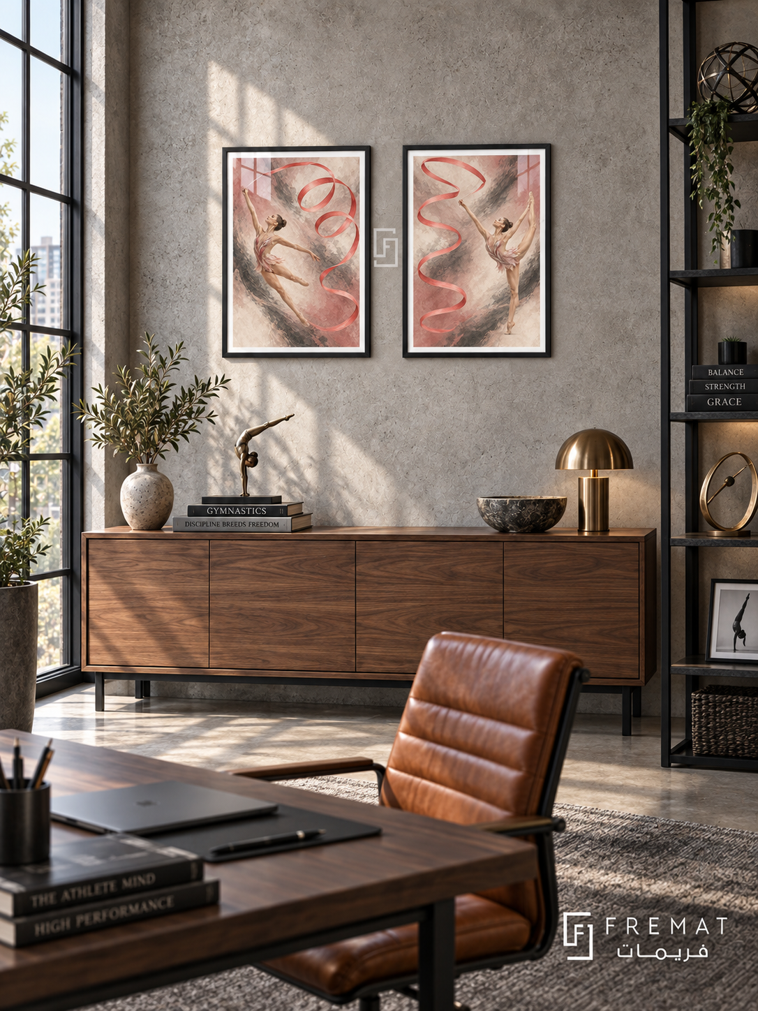 Gymnastics — set of two sport artworks in Black frames.