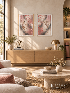 Gymnastics — set of two sport artworks in Wooden Texture frames.