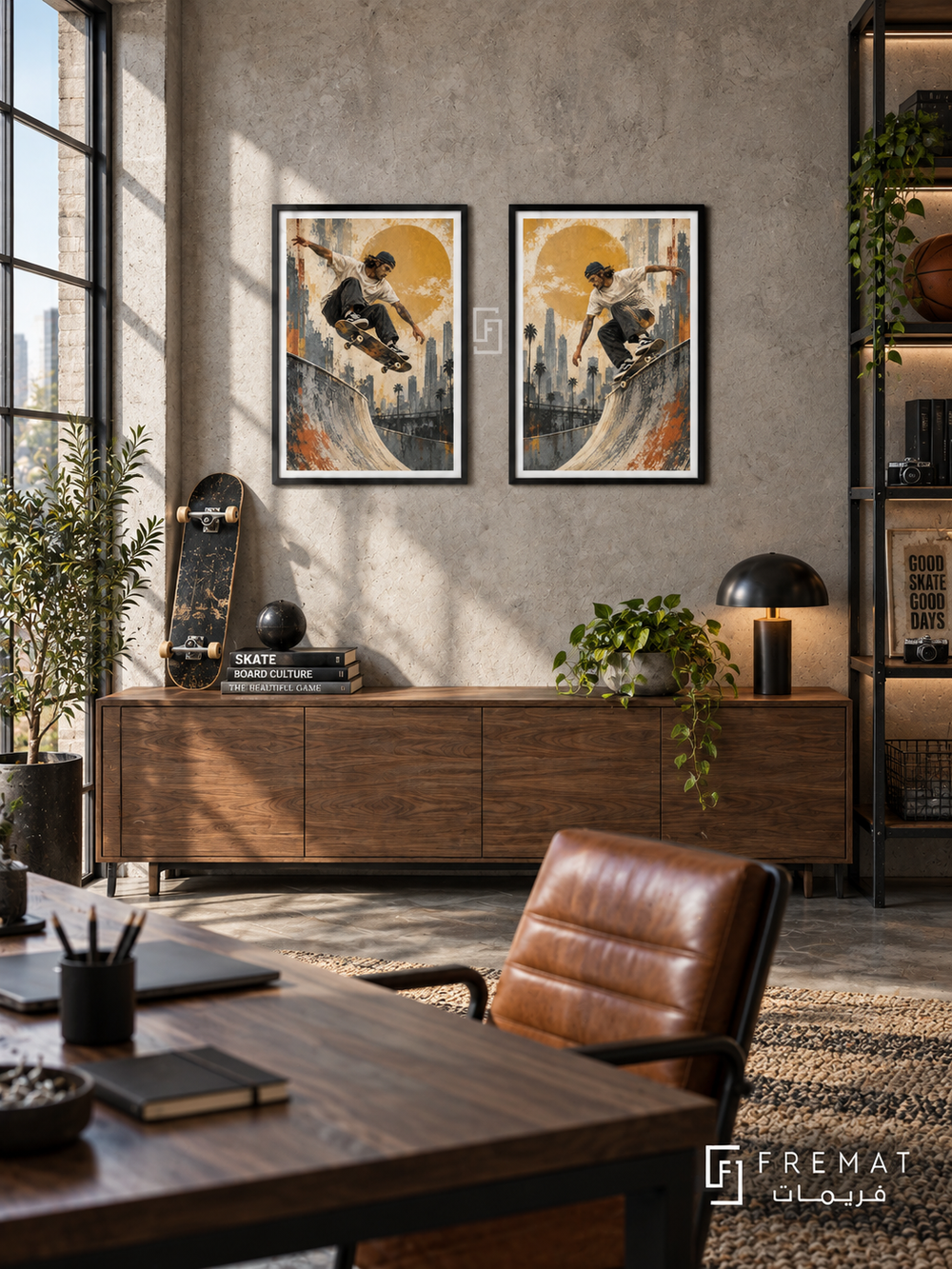 Skateboarding — set of two sport artworks in Black frames.
