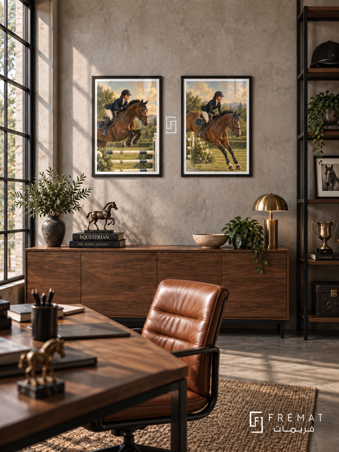 Equestrian — set of two sport artworks in Black frames.