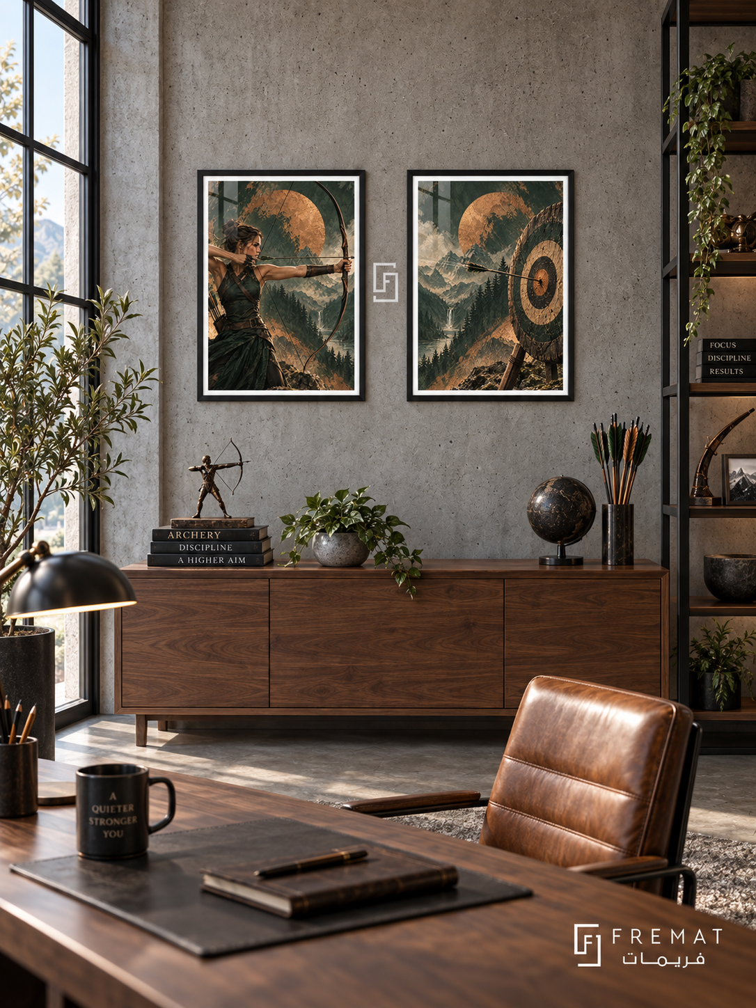 Archery — set of two sport artworks in Black frames.