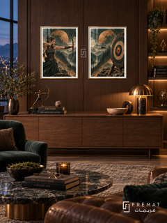 Archery — set of two sport artworks in Gold frames.