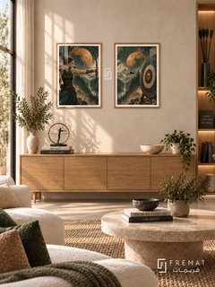 Archery — set of two sport artworks in Wooden Texture frames.