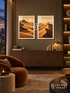 Sahara Journey — set of two travel artworks in Gold frames.