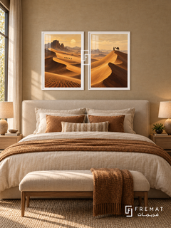 Sahara Journey — set of two travel artworks in White frames.