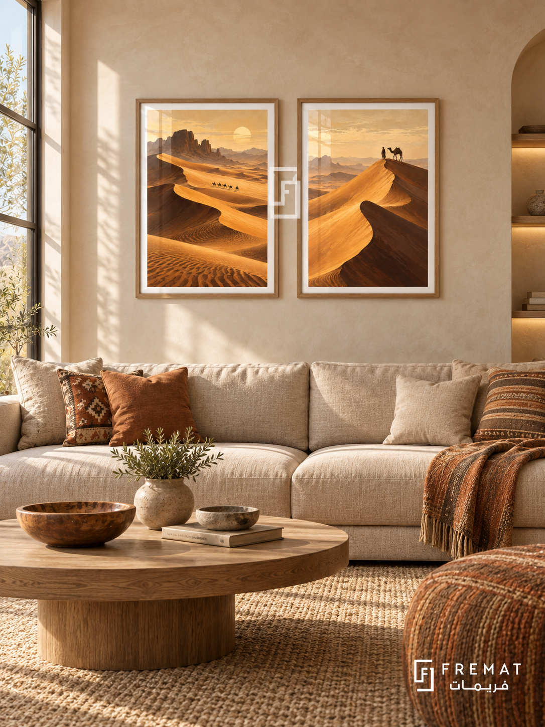 Sahara Journey — set of two travel artworks in Wooden Texture frames.