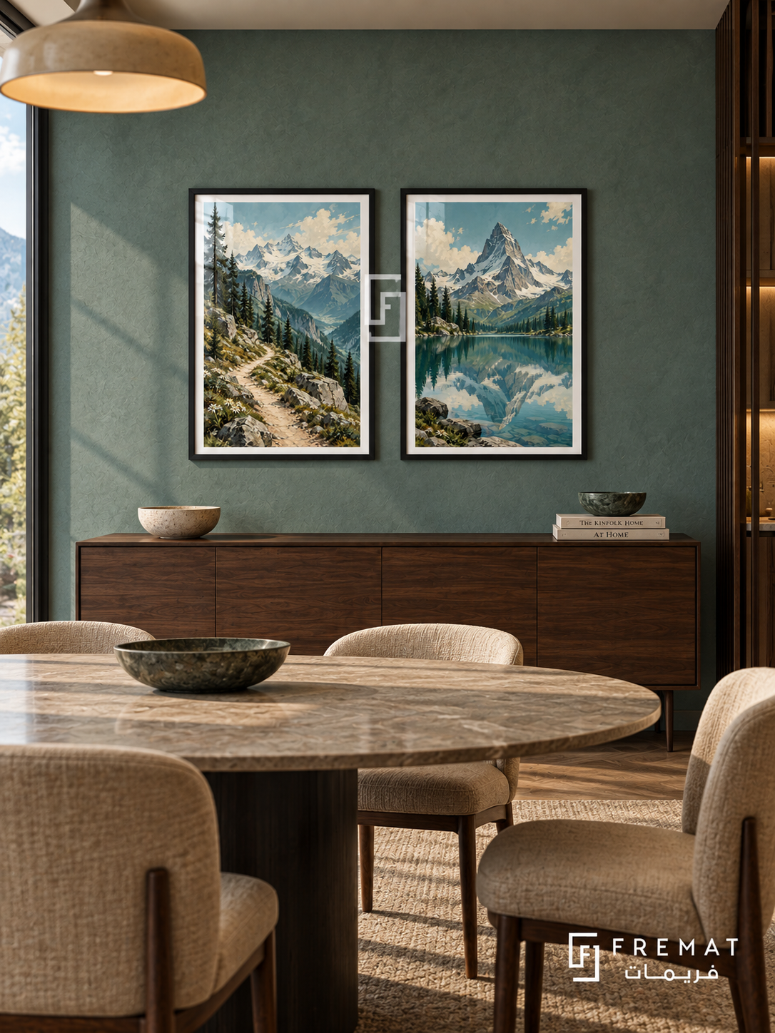 Alpine Escape — set of two travel artworks in Black frames.