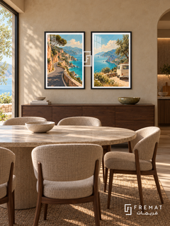 Coastal Road — set of two travel artworks in Black frames.