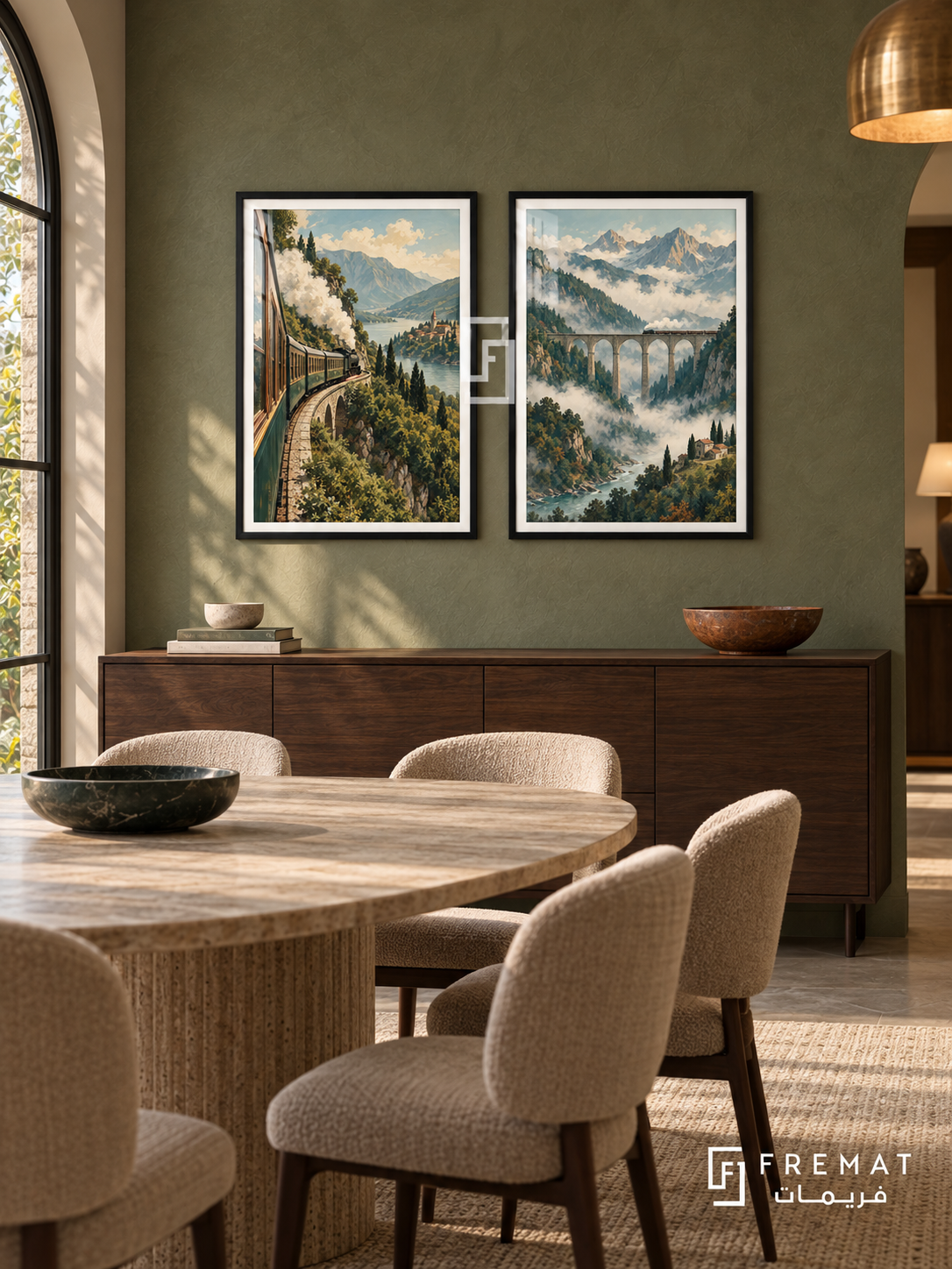 Railway Wander — set of two travel artworks in Black frames.