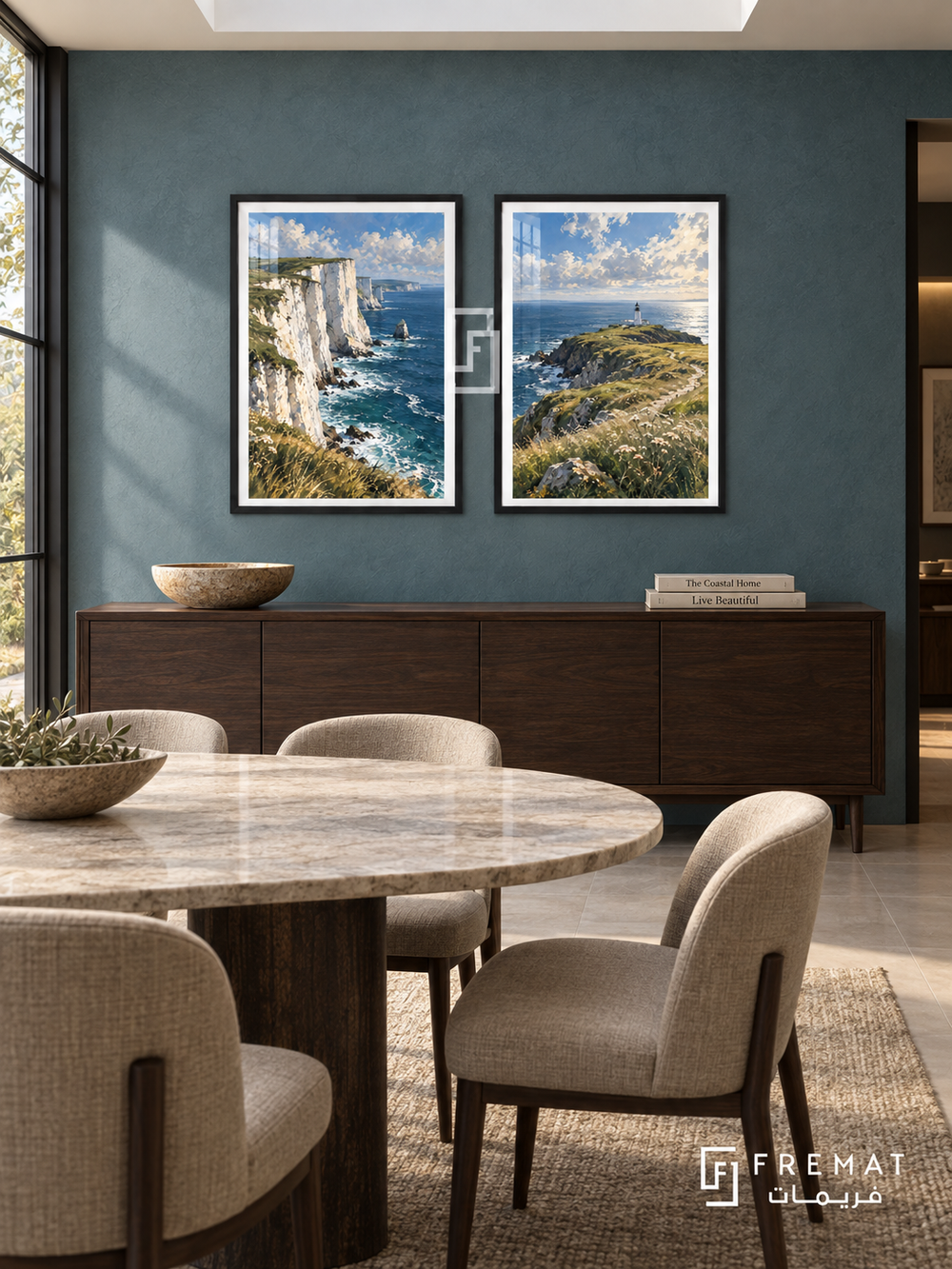 Ocean Cliffs — set of two travel artworks in Black frames.
