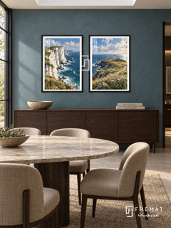 Ocean Cliffs — set of two travel artworks in Black frames.