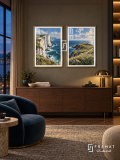 Ocean Cliffs — set of two travel artworks in Gold frames.