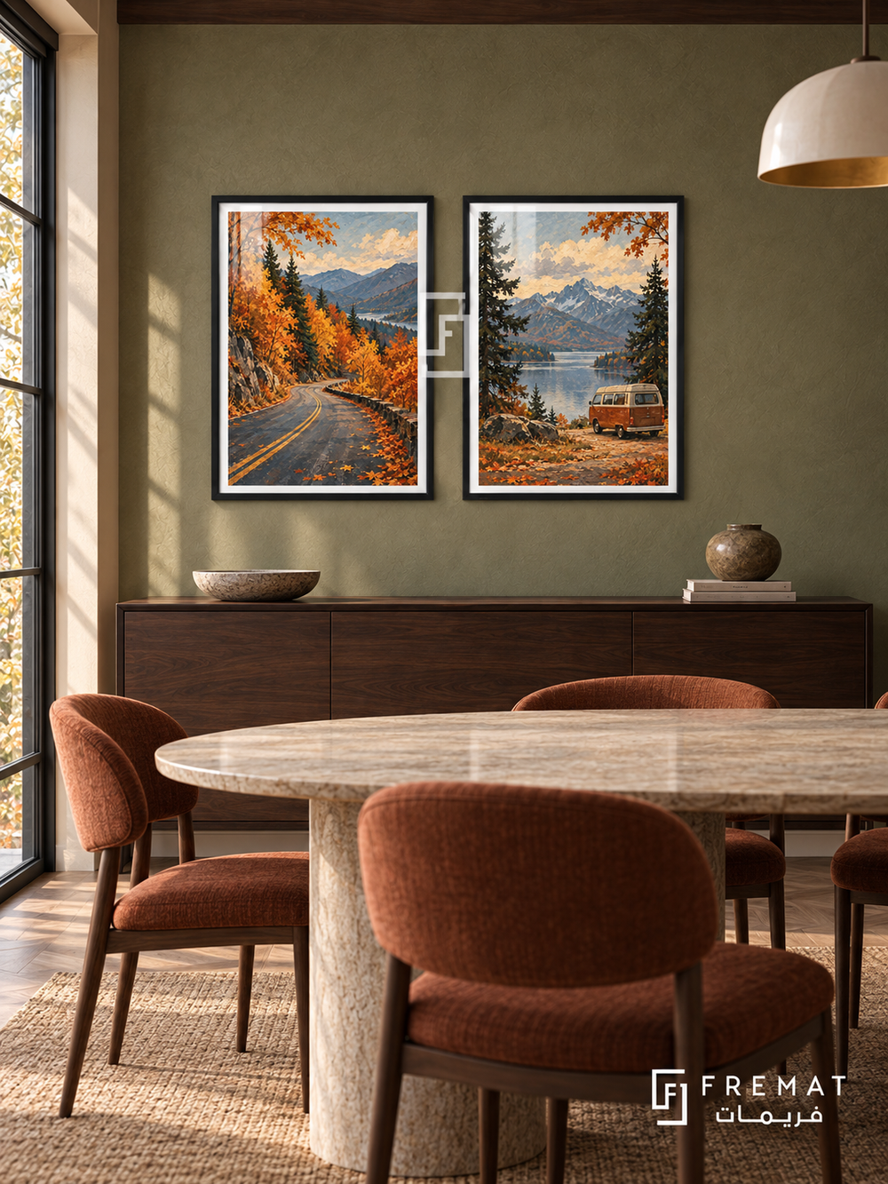 Autumn Drive — set of two travel artworks in Black frames.