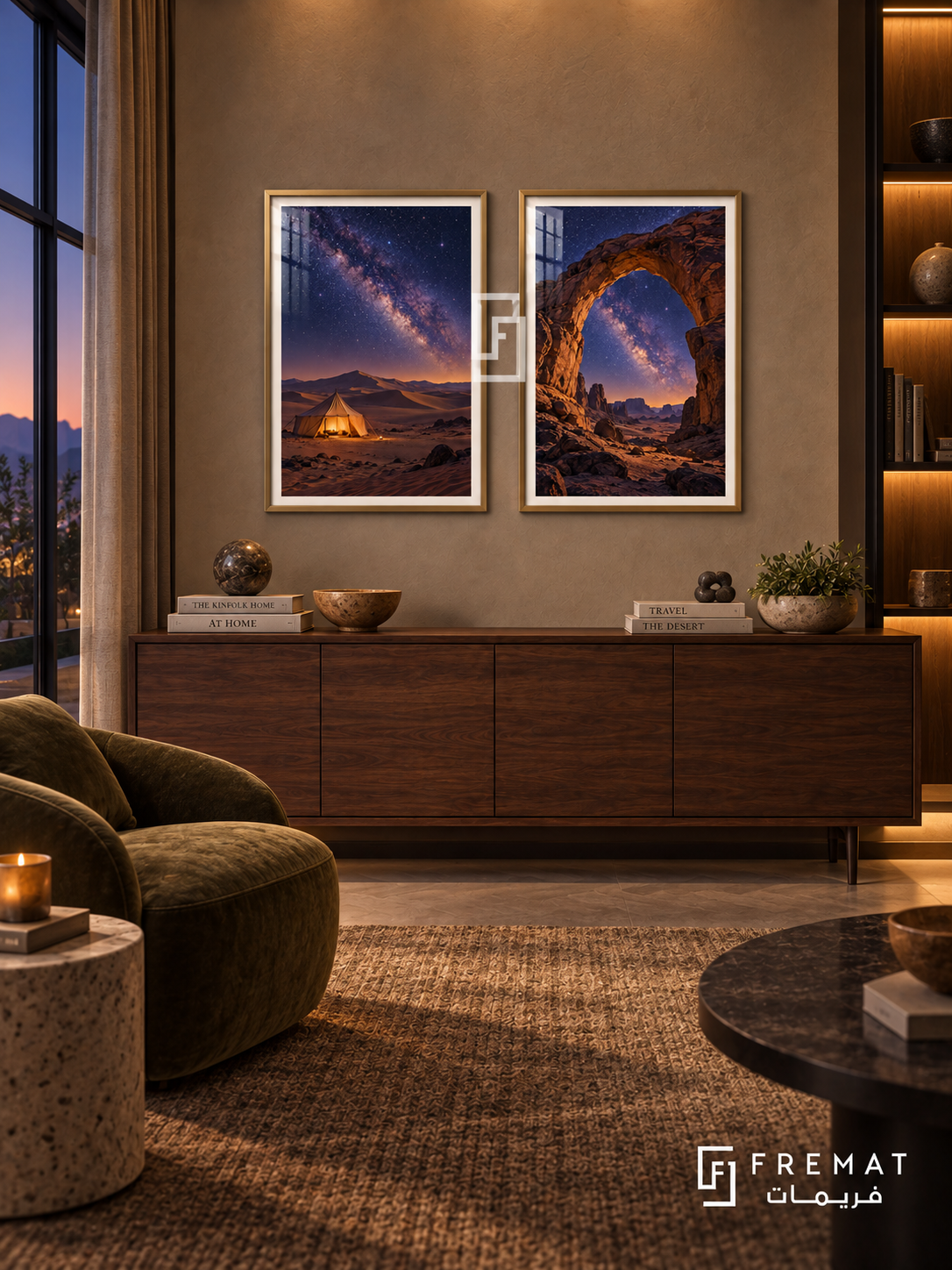 Desert Stars — set of two travel artworks in Gold frames.