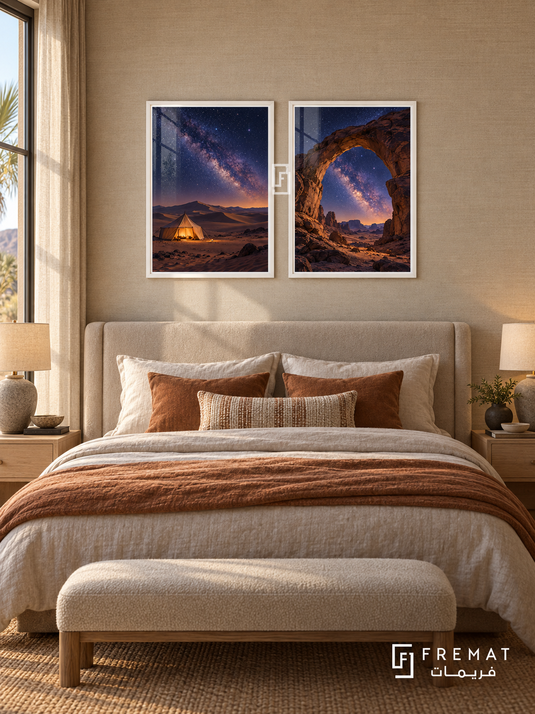Desert Stars — set of two travel artworks in White frames.