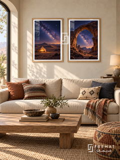Desert Stars — set of two travel artworks in Wooden Texture frames.