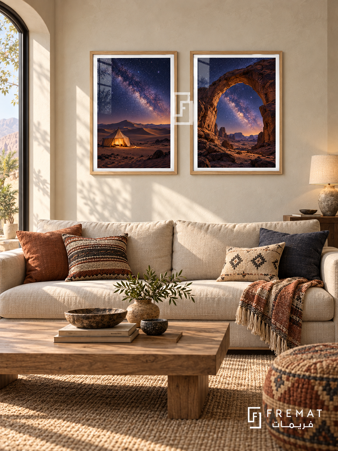 Desert Stars — set of two travel artworks in Wooden Texture frames.