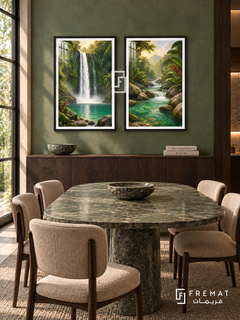 Tropical Waterfall — set of two travel artworks in Black frames.