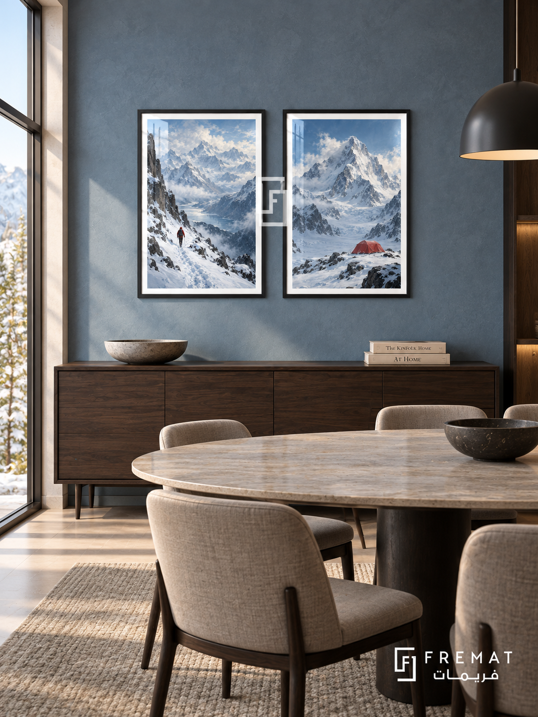 Snowy Expedition — set of two travel artworks in Black frames.