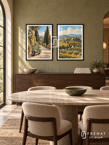 Tuscan Ride — set of two travel artworks in Black frames.