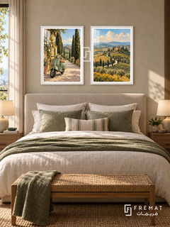 Tuscan Ride — set of two travel artworks in White frames.