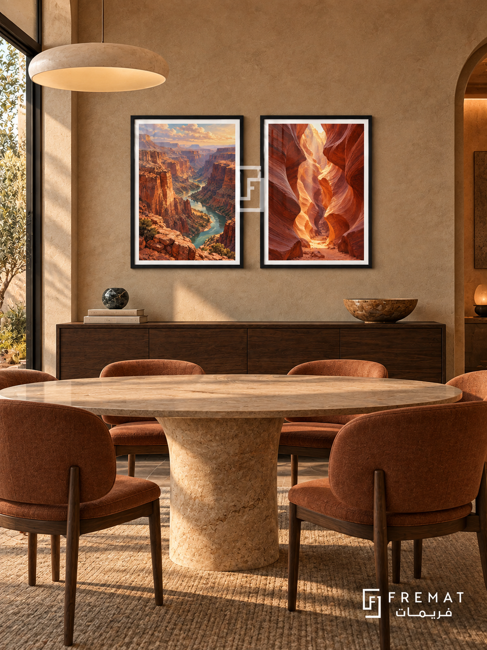 Canyon Light — set of two travel artworks in Black frames.