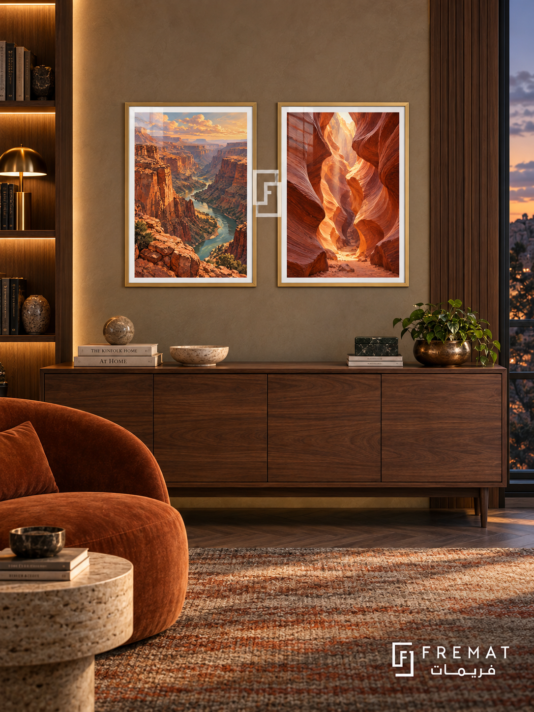 Canyon Light — set of two travel artworks in Gold frames.