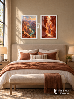 Canyon Light — set of two travel artworks in White frames.