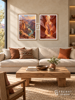 Canyon Light — set of two travel artworks in Wooden Texture frames.