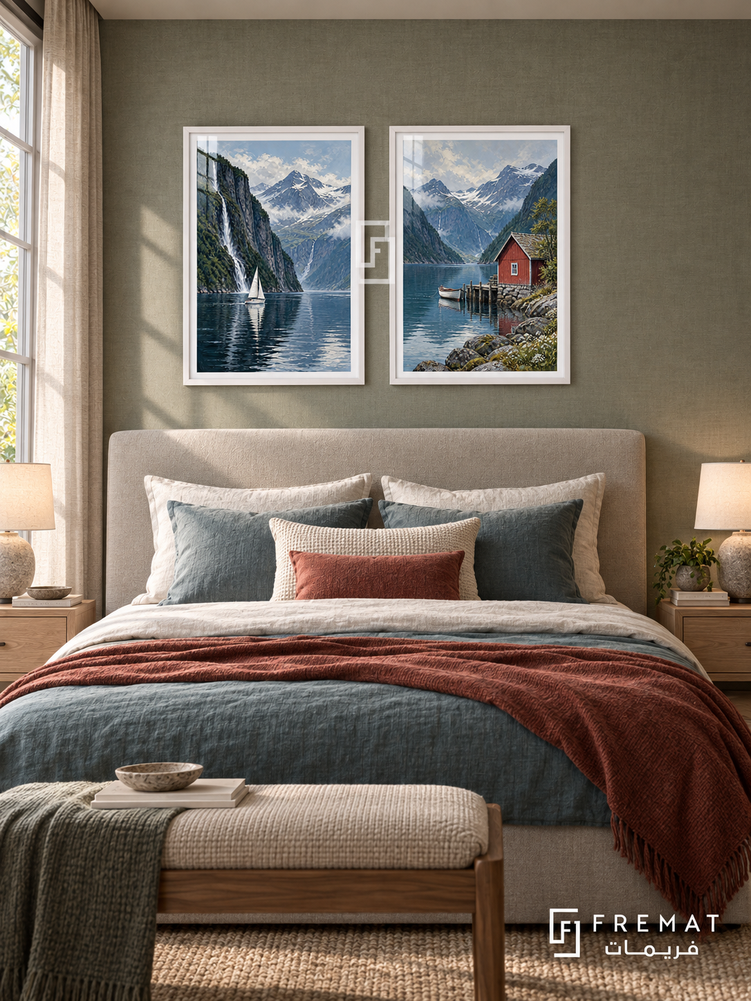 Sailing North — set of two travel artworks in White frames.