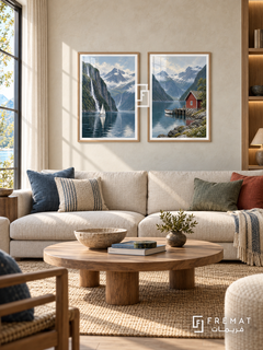 Sailing North — set of two travel artworks in Wooden Texture frames.