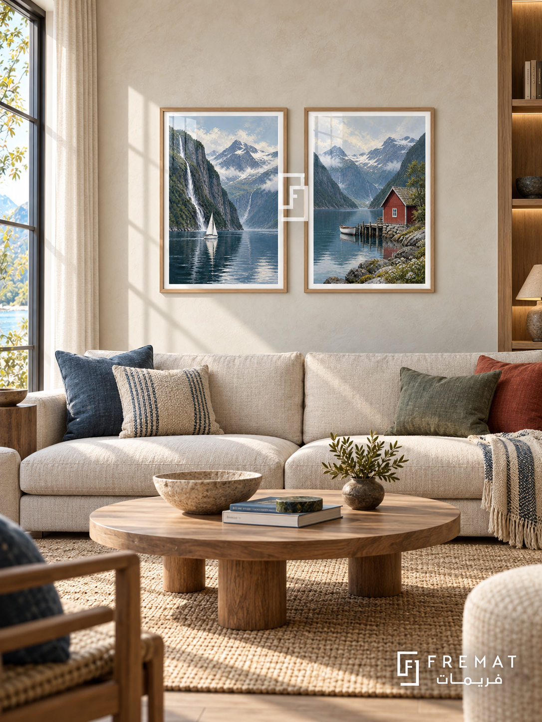 Sailing North — set of two travel artworks in Wooden Texture frames.