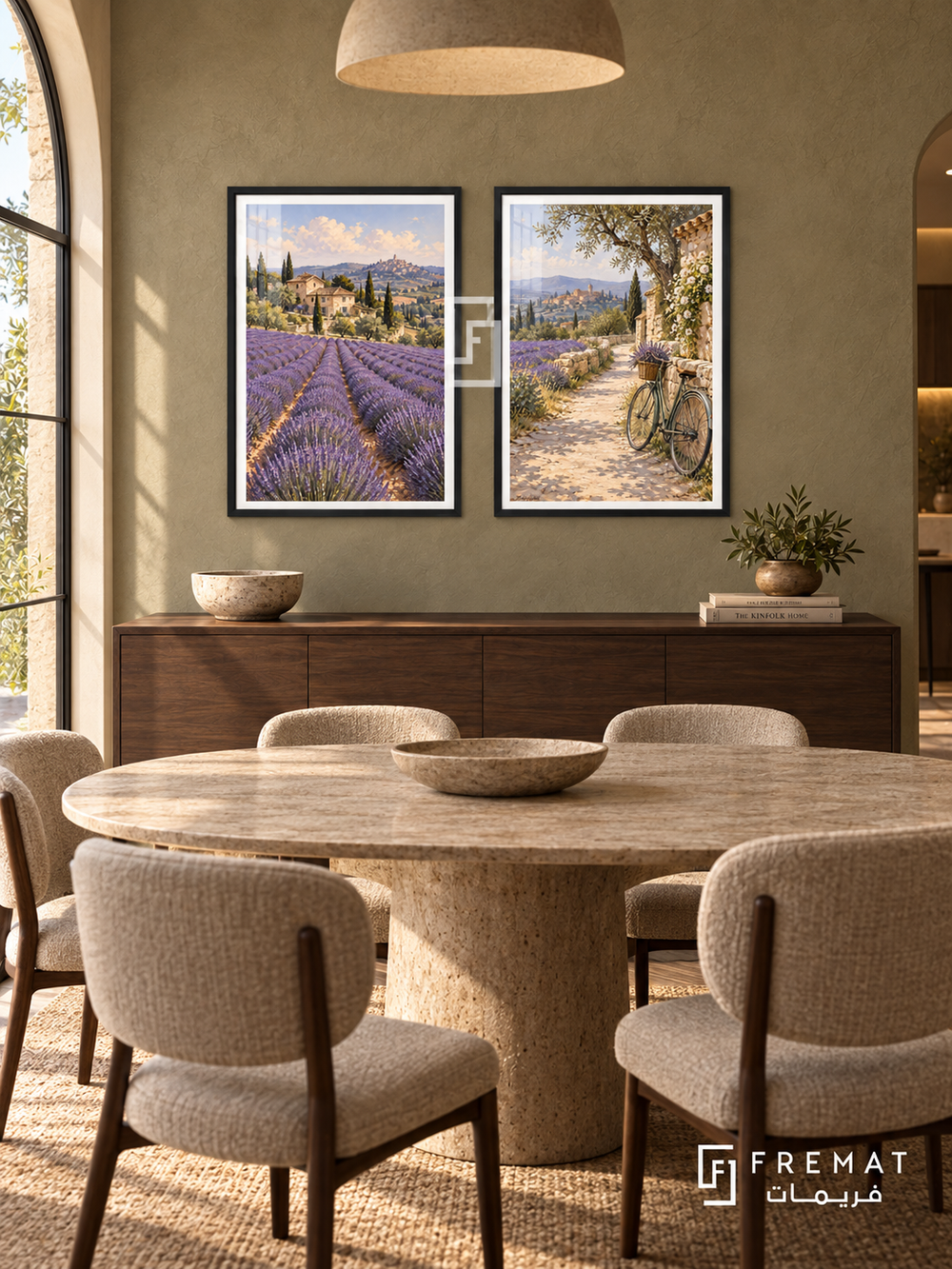 Lavender Route — set of two travel artworks in Black frames.