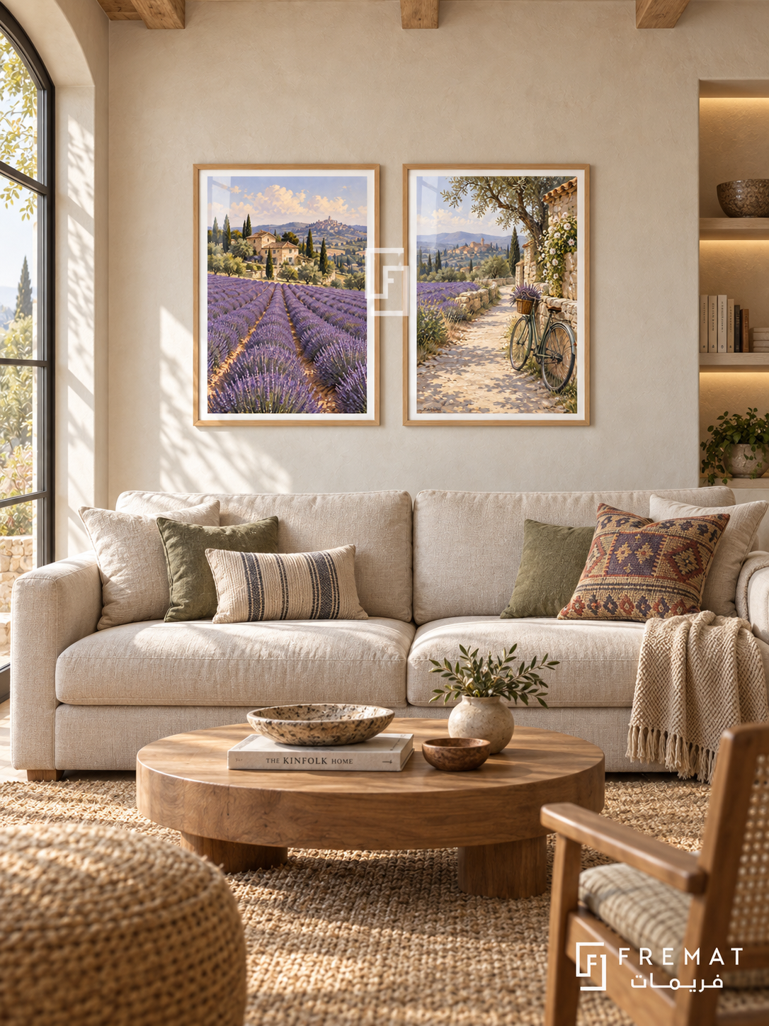 Lavender Route — set of two travel artworks in Wooden Texture frames.