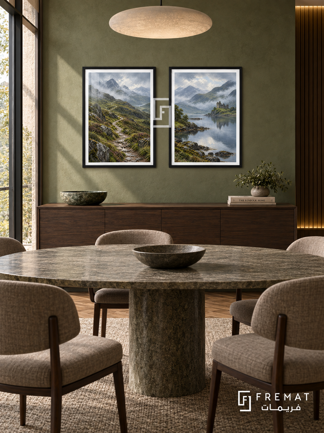 Misty Highlands — set of two travel artworks in Black frames.