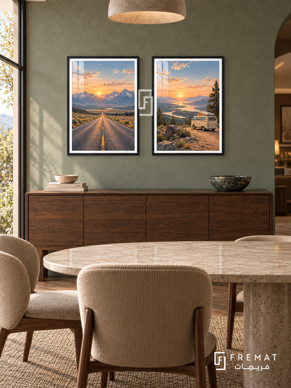 Open Horizon — set of two travel artworks in Black frames.