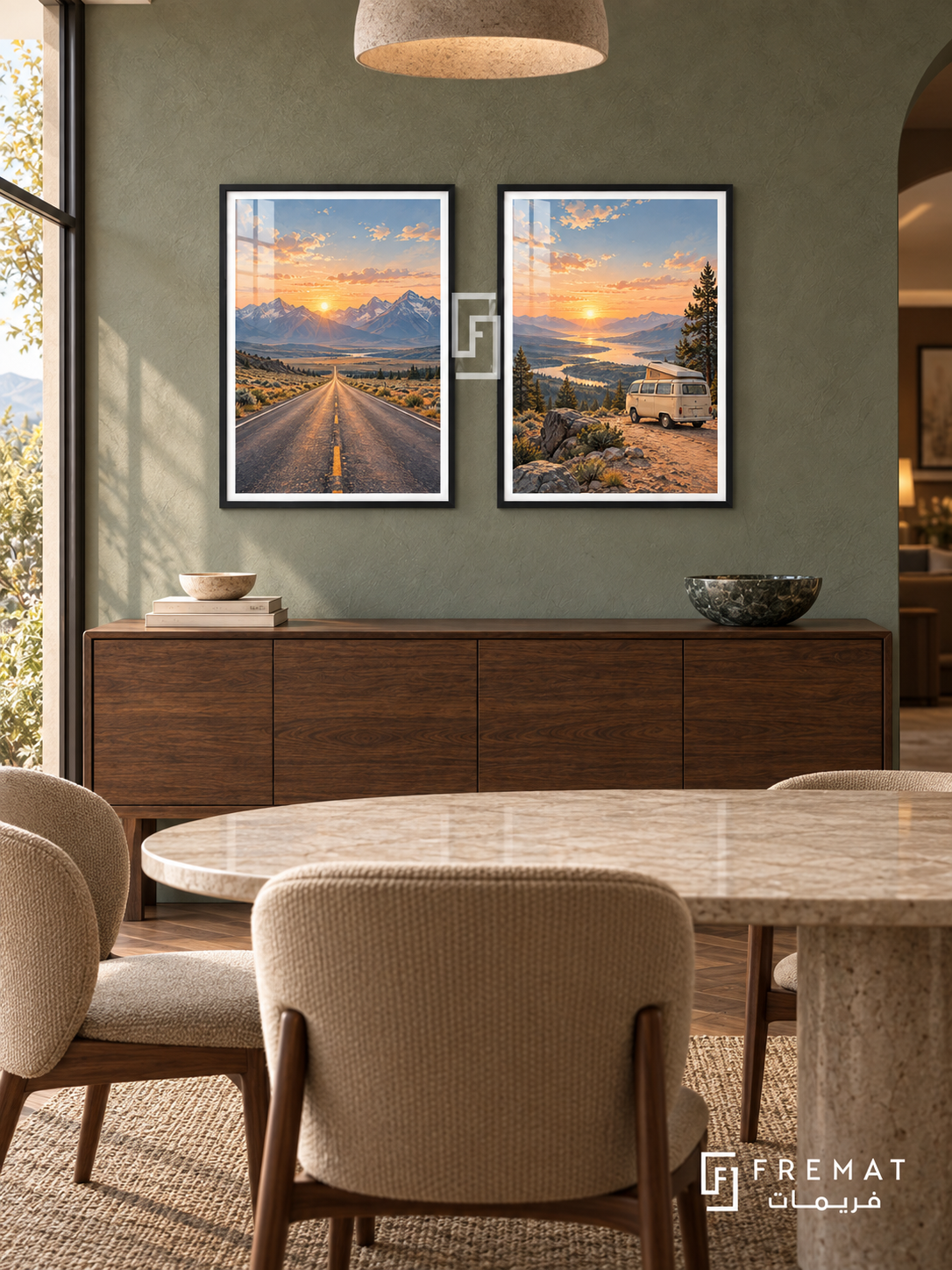 Open Horizon — set of two travel artworks in Black frames.