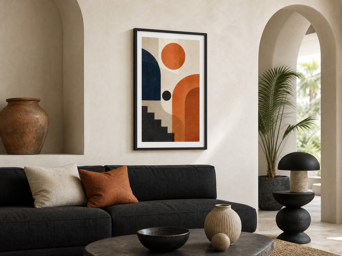 FREMAT acrylic-front abstract art in a refined living room
