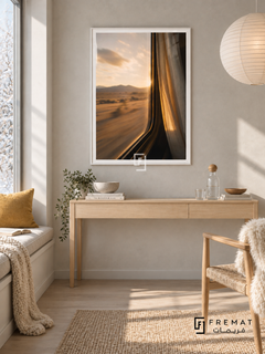 Train Window tra03 wall art in a satin white PVC frame, with a flat white border in its furnished interior.