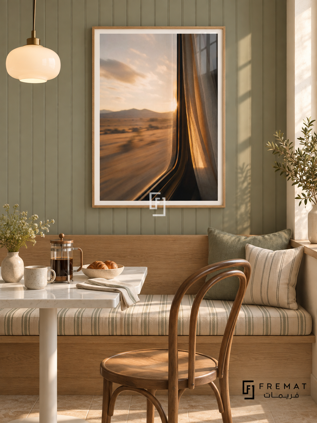 Train Window tra03 wall art in a light wood-grain PVC frame, with a flat white border in its furnished interior.
