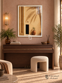 Palm Courtyard tra05 wall art in a champagne gold PVC frame, with a flat white border in its furnished interior.