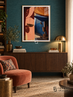 Market Colour tra06 wall art in a champagne gold PVC frame, with a flat white border in its furnished interior.