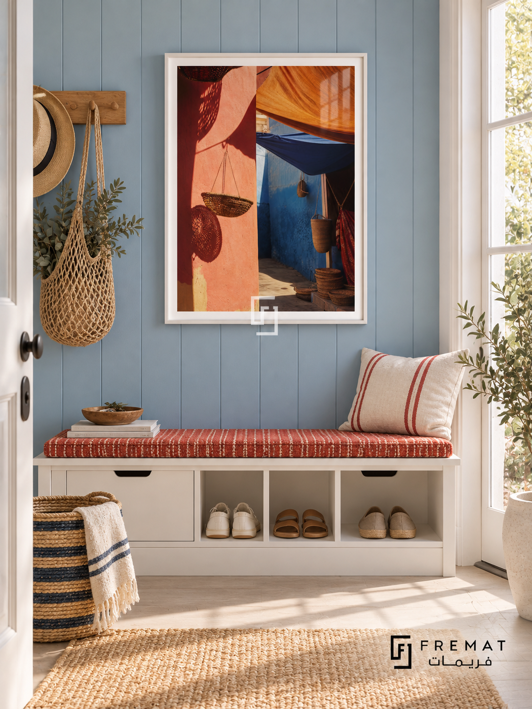 Market Colour tra06 wall art in a satin white PVC frame, with a flat white border in its furnished interior.