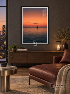 Sail at Dusk tra07 wall art in a matte black PVC frame, with a flat white border in its furnished interior.