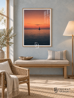 Sail at Dusk tra07 wall art in a light wood-grain PVC frame, with a flat white border in its furnished interior.