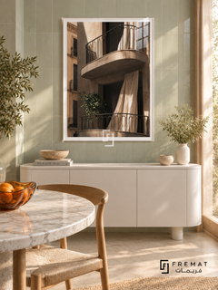 City Balcony tra08 wall art in a satin white PVC frame, with a flat white border in its furnished interior.
