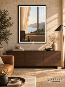 Room with a View tra10 wall art in a matte black PVC frame, with a flat white border in its furnished interior.