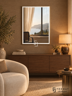 Room with a View tra10 wall art in a champagne gold PVC frame, with a flat white border in its furnished interior.