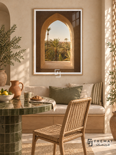 Oasis Window tra14 wall art in a light wood-grain PVC frame, with a flat white border in its furnished interior.